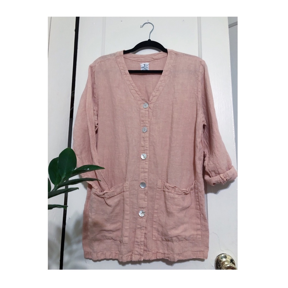 Linen button front top